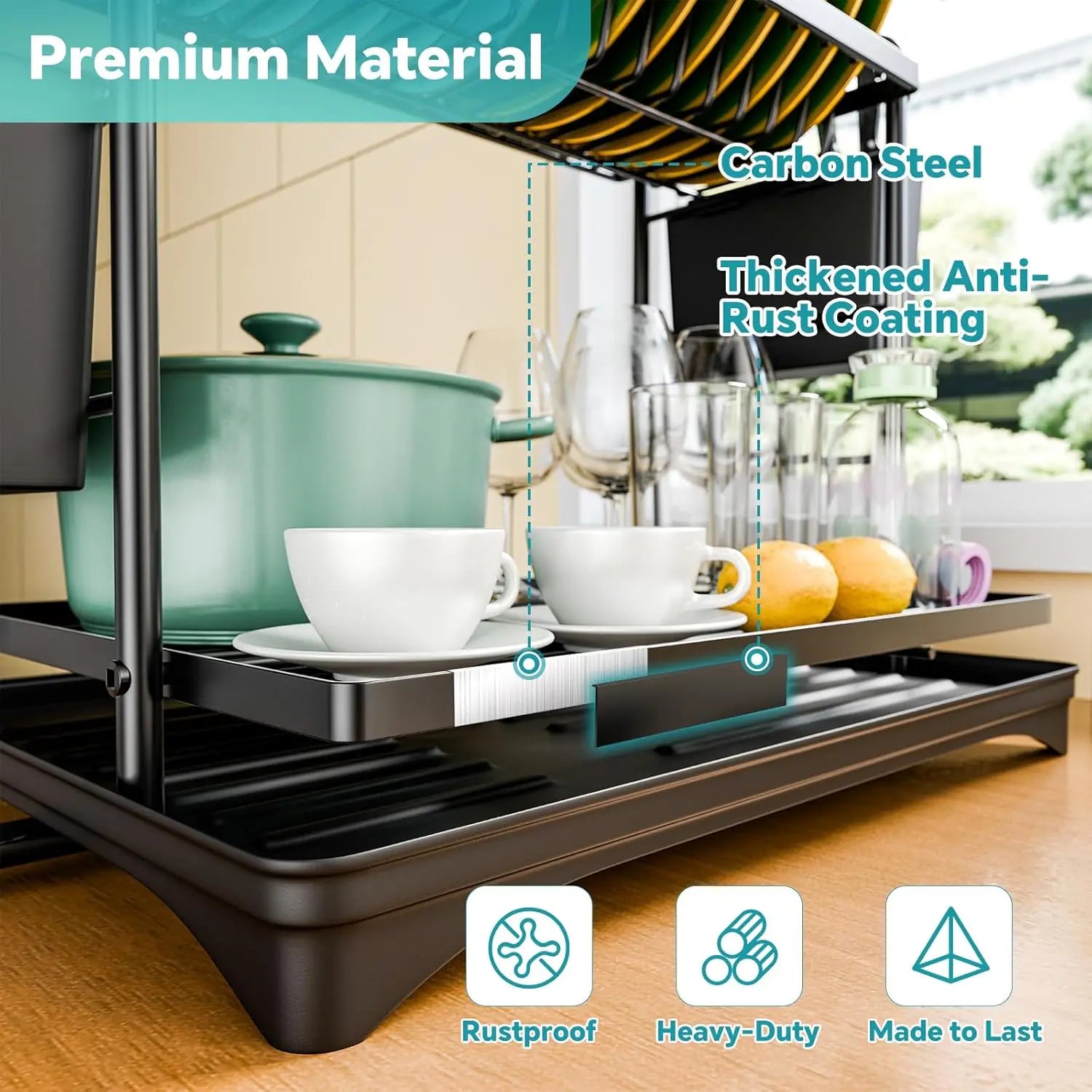 2-Tier Dish Rack Counter, Large