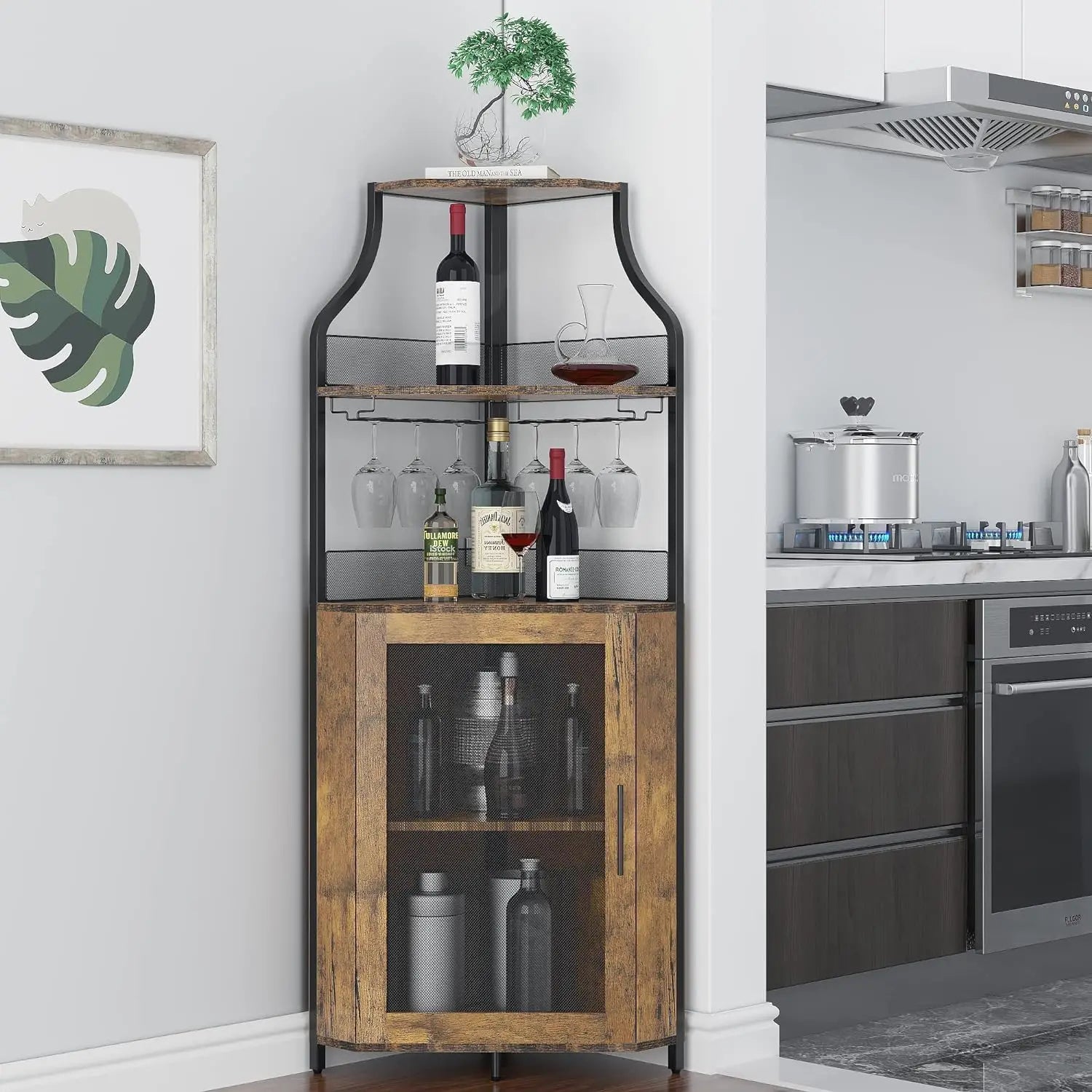 Corner Wine Rack W/Glass Holder