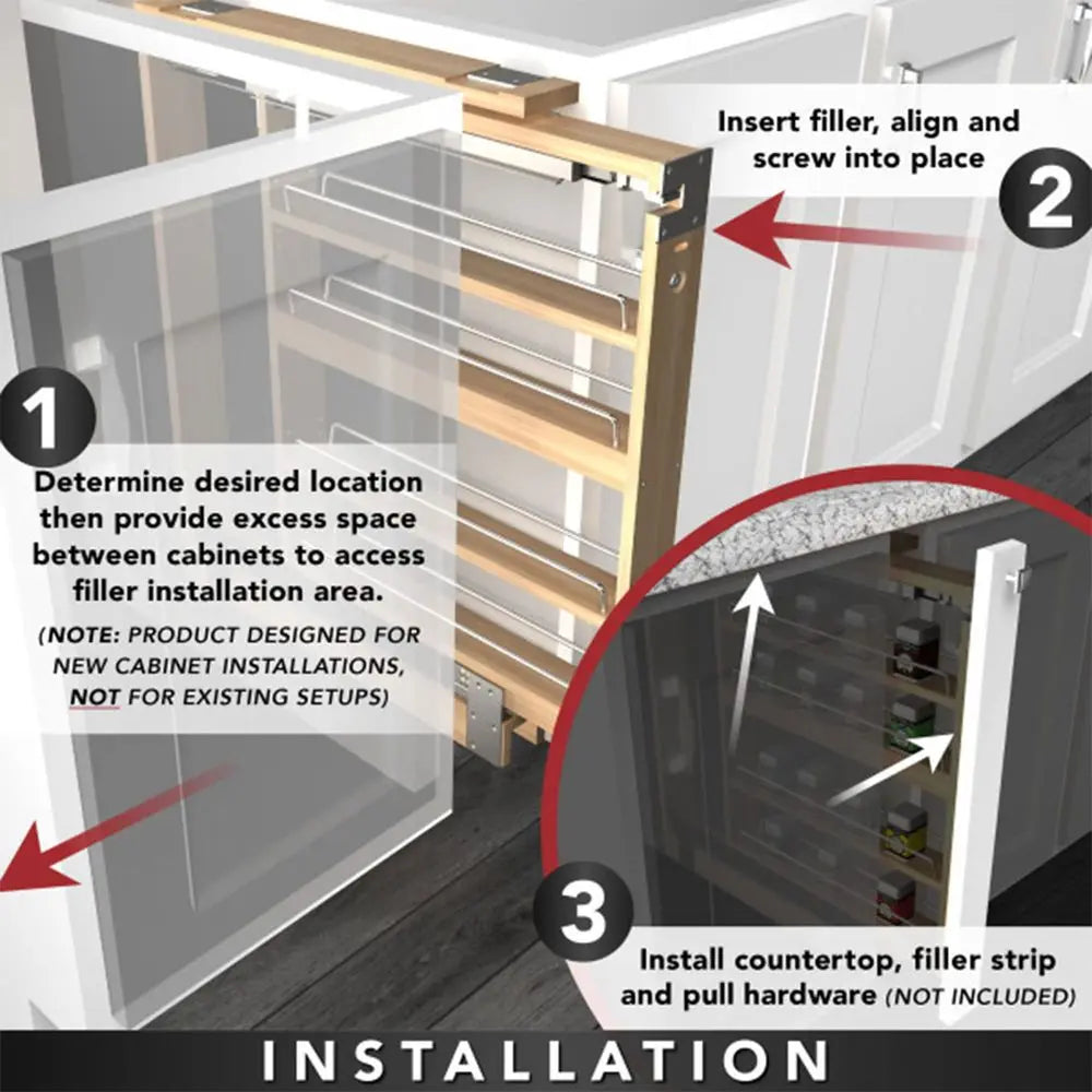Pullout Filler for Between Base Cabinets Wooden 6WX30H