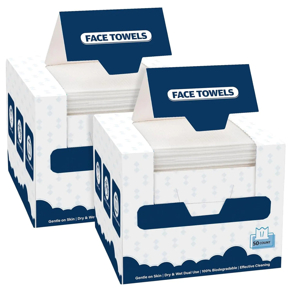 Disposable Face Towels, 100 Count (2 Box) Biodegradable