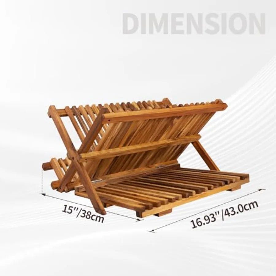 3 Tier Collapsible Teak Wood Dish Rack