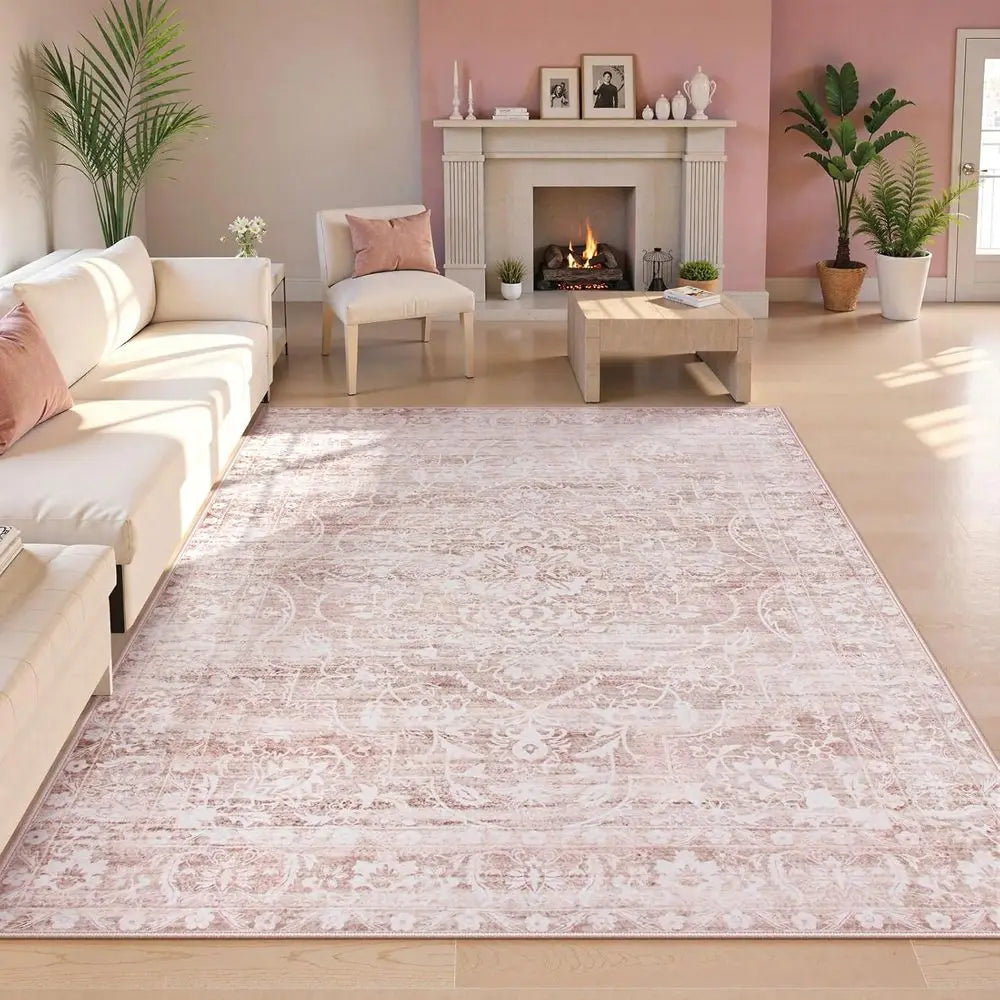 5x7 Pink Bohemian Floral Washable