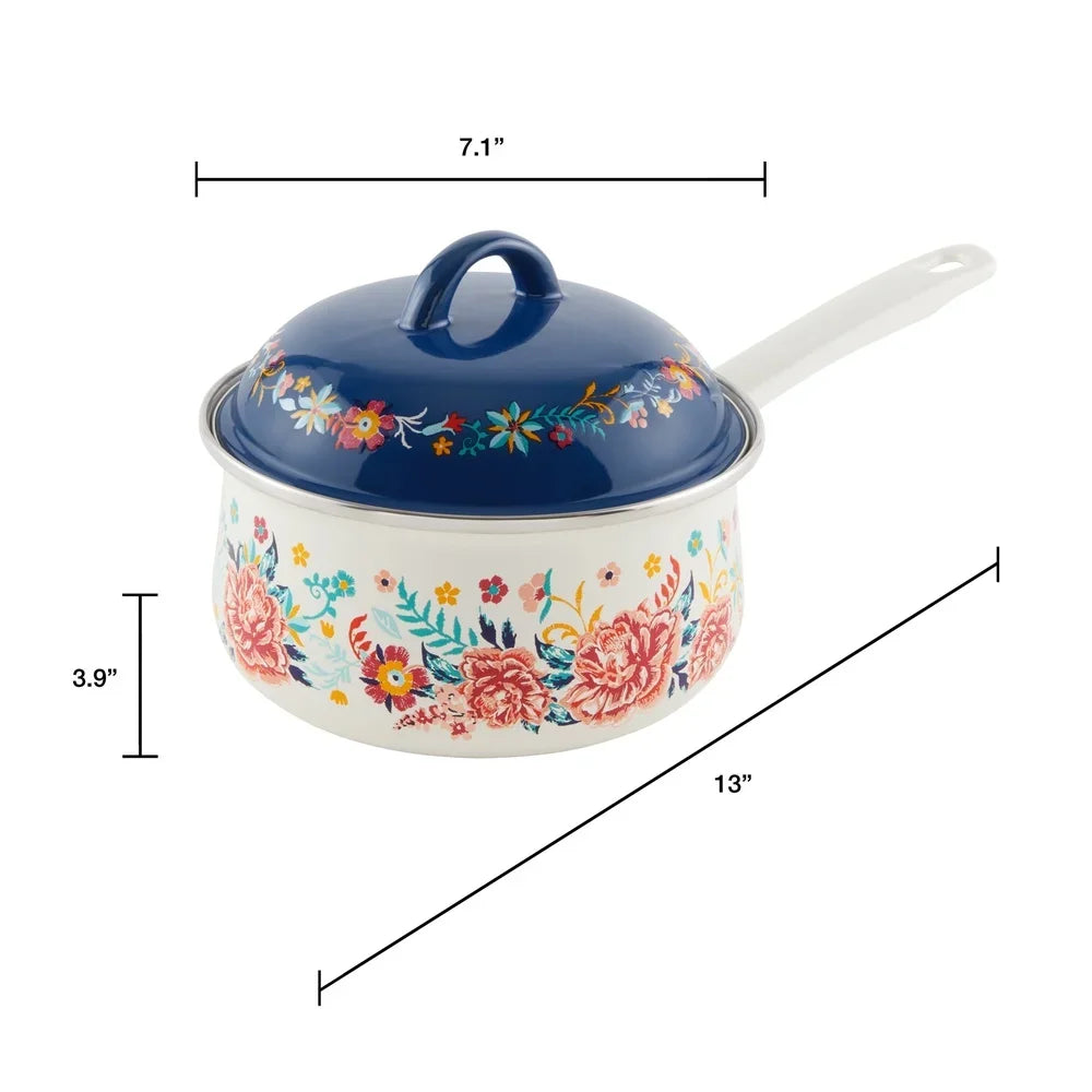 Floral Enamel-on-Steel Saucepan 2QT