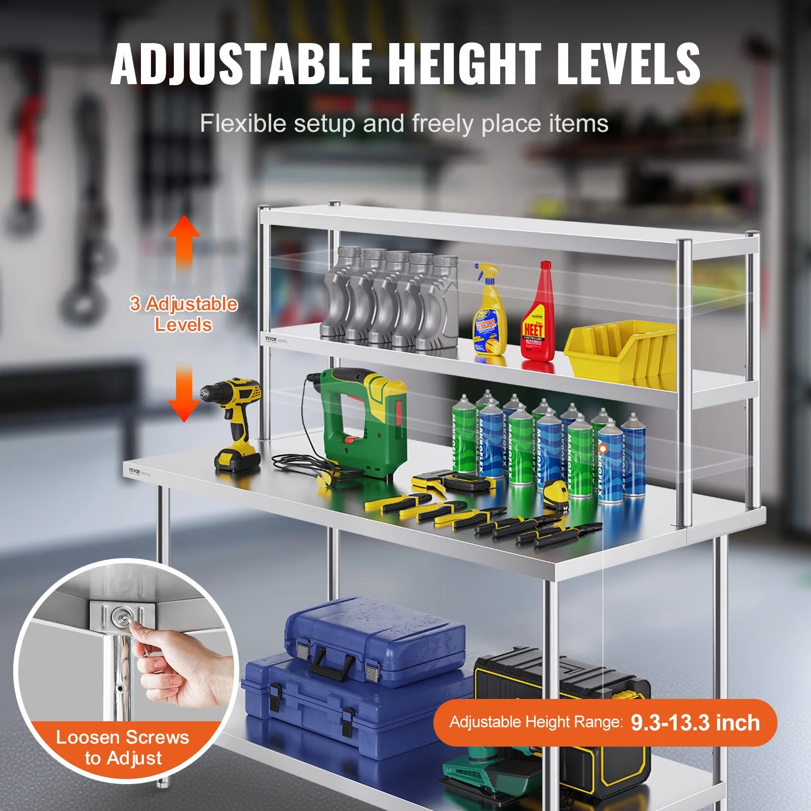 Stainless kitchen worktable Overshelf