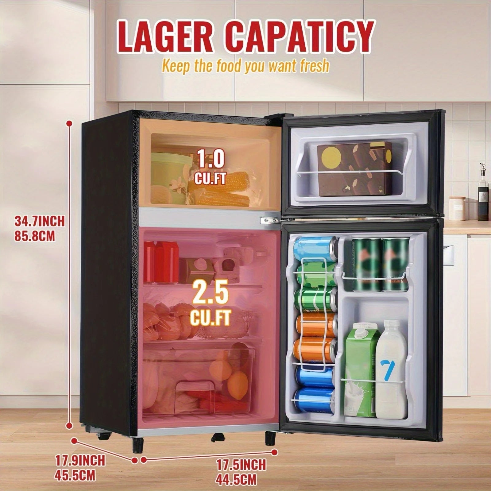 2.5/3.5/4.5 CF Fridge/Freezer, Double Door