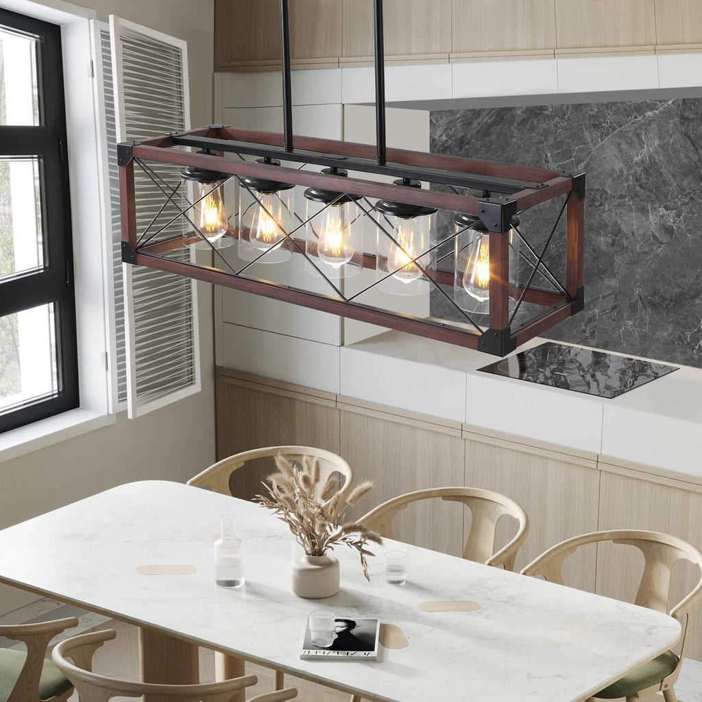 31“ Industrial Farmhouse Wood & Iron Pendant