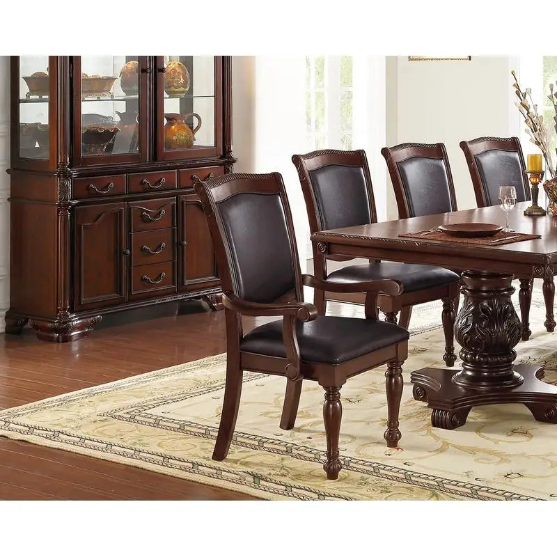 2 Brown Wood Faux Leather Upholstered