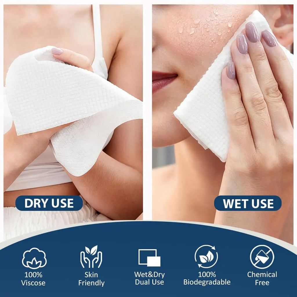 Disposable Face Towels, 100 Count (2 Box) Biodegradable