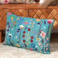 Teal Blue Cotton Embroidered 16x24