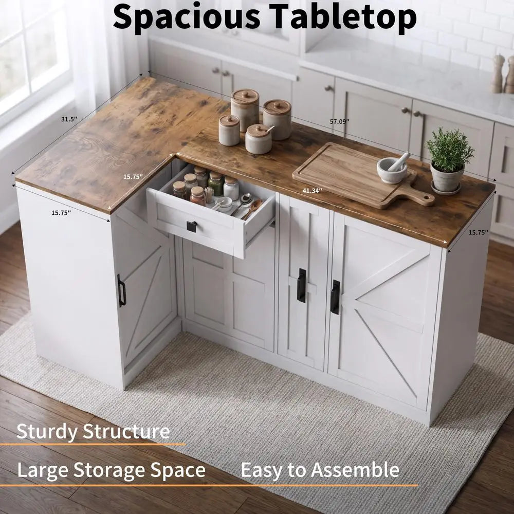 L Shaped Sideboard W/Countertop Hidden Trash