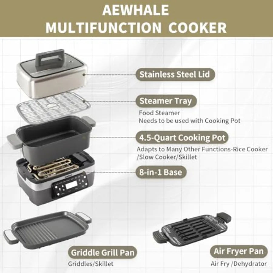 8-in-1 Digital Multifunctional Electric Skillet W/Lid