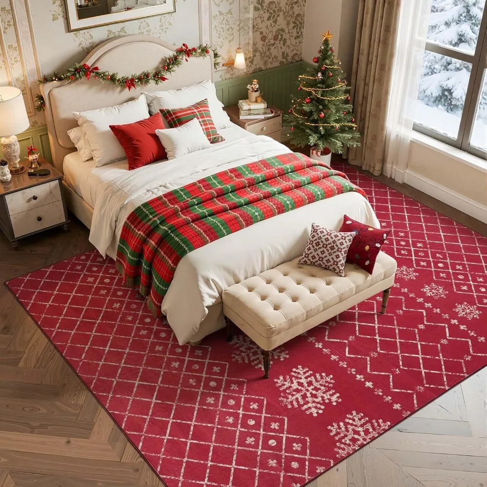 8x10 Washable Christmas Geometric Red