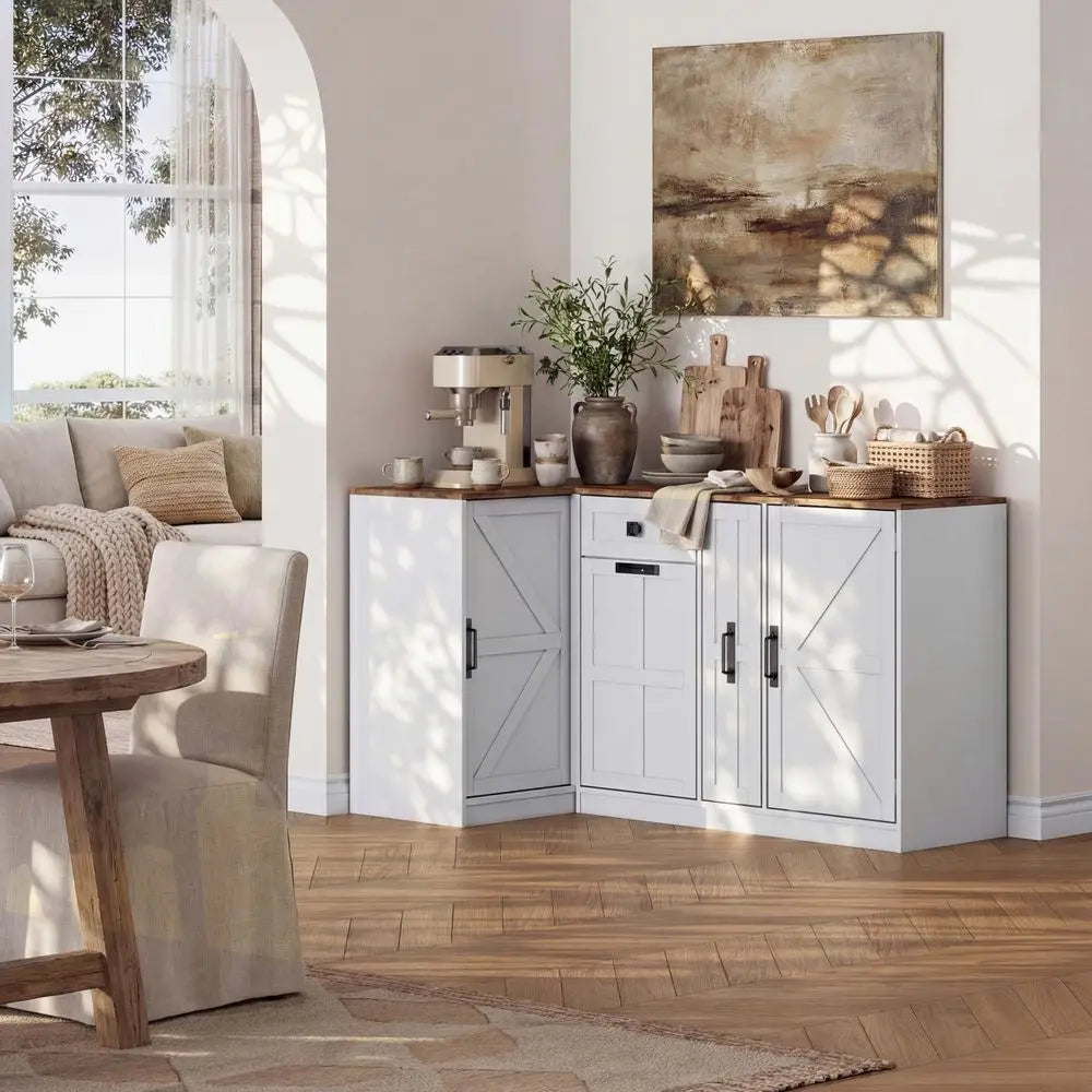 L Shaped Sideboard W/Countertop Hidden Trash