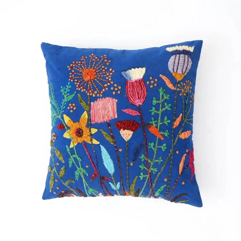 Blue Cotton Embroidered 18x18
