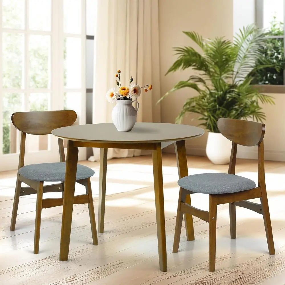 3-Pc Round Wooden Table w/2 Padded chairs