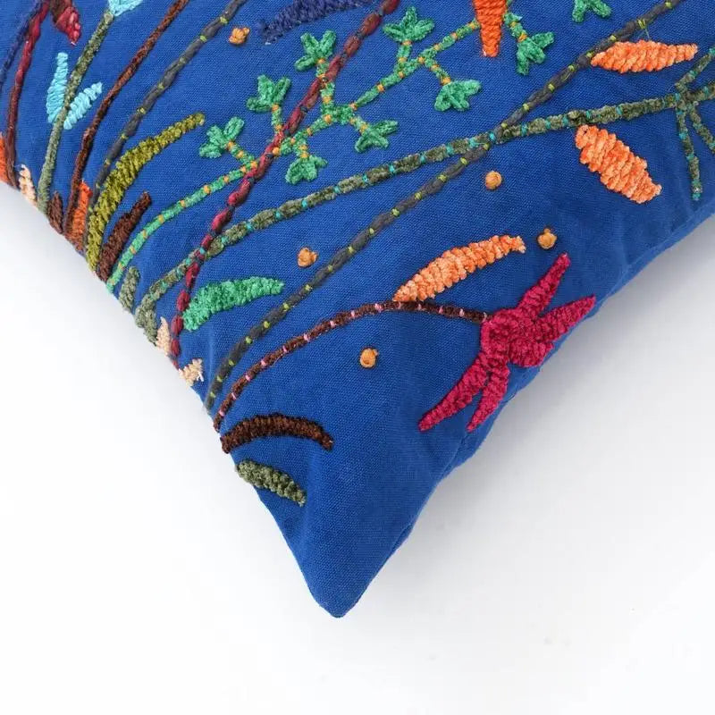 Blue Cotton Embroidered 18x18