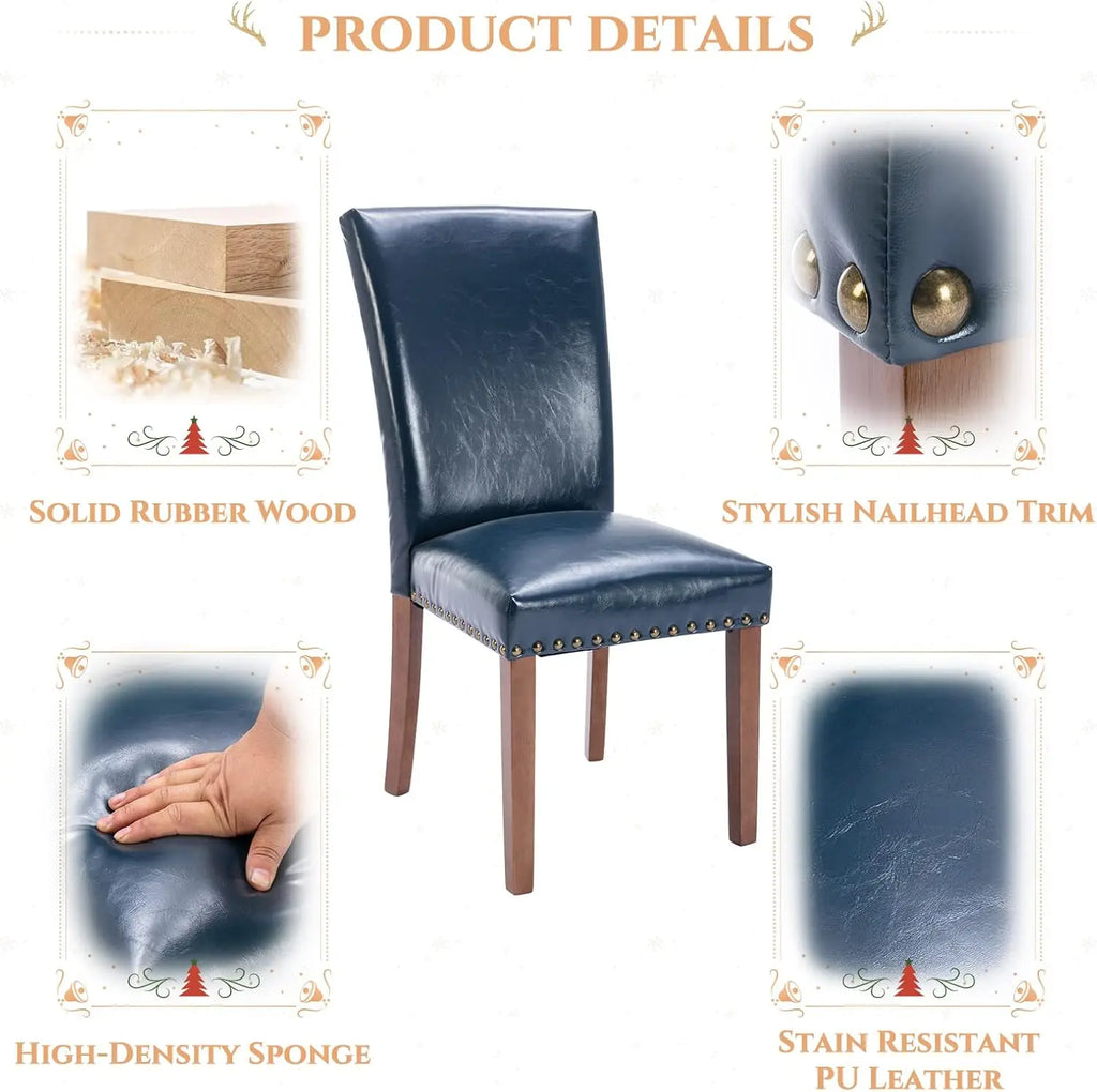4 Blue Upholstered Nailhead PU Leather