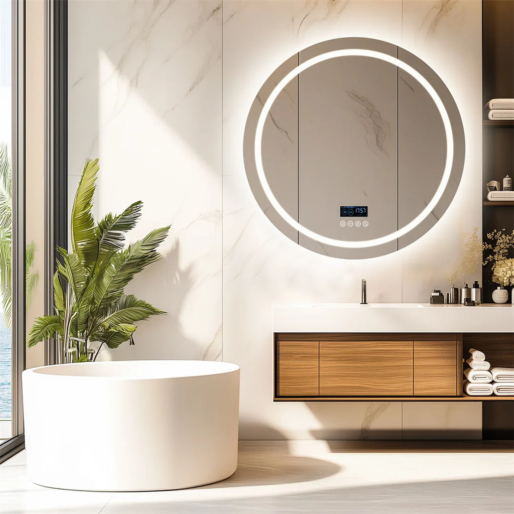 Round Bathroom Mirror w/Dual Bluetooth