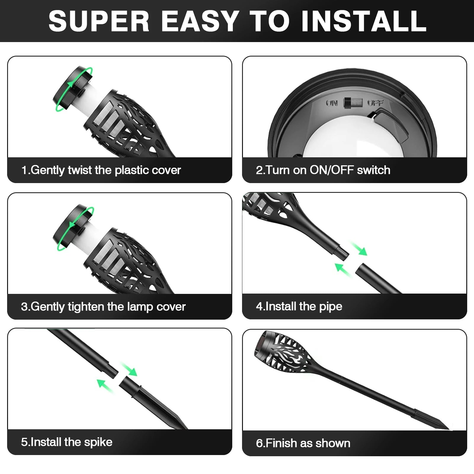 4/6/8/12 Solar Flame LED Torch Light