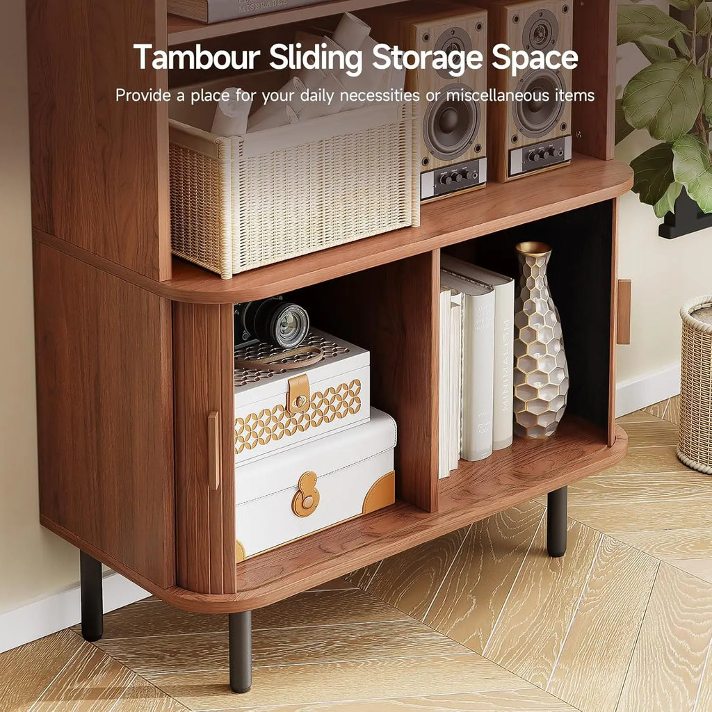 71" 4-Tier Wood Bookshelf w/Cabinet
