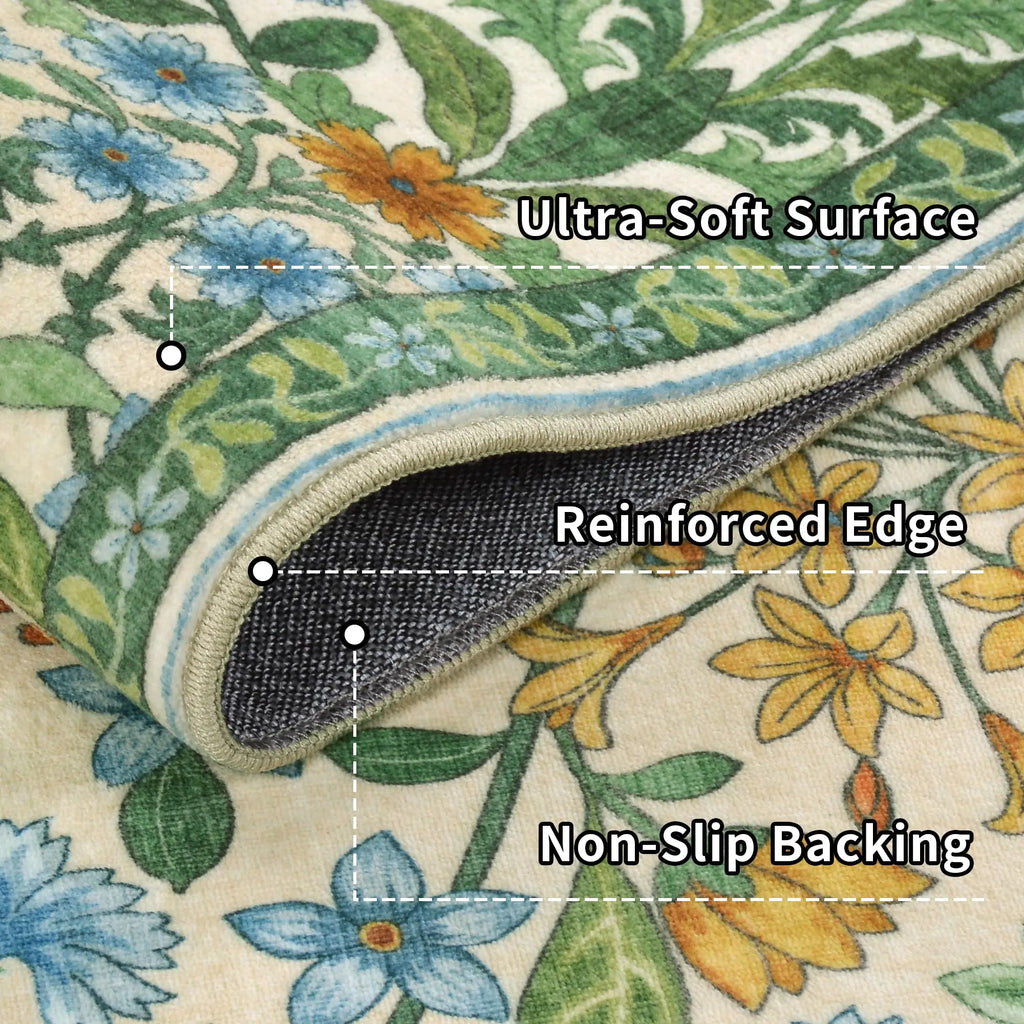 6x6 Circle Grass Green Washable Floral