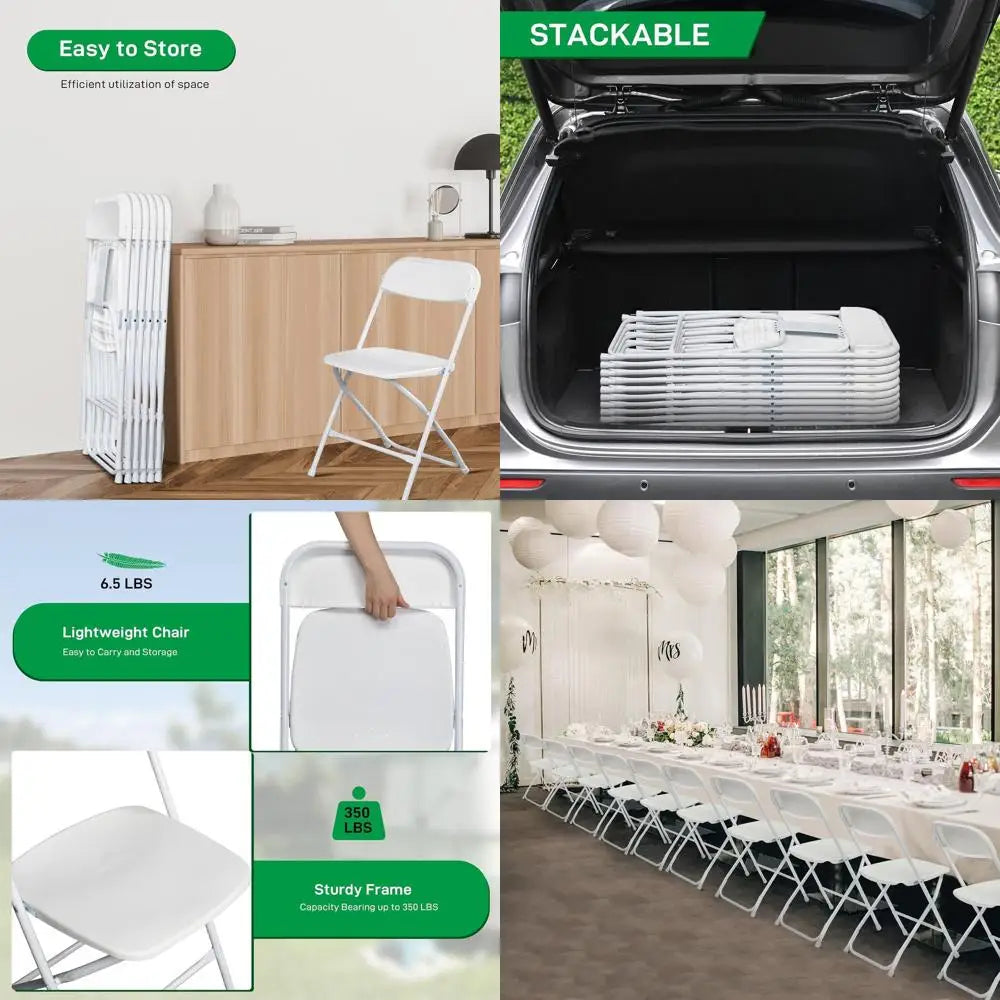 6 Stackable White Folding 350lbs Capacity
