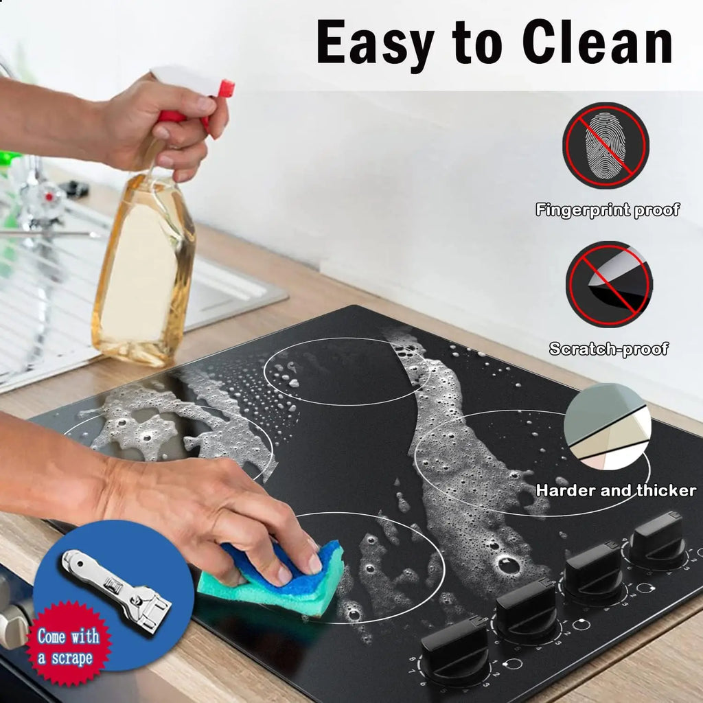 4 Burner Electric Cooktop, 24 Inch Built-in, 220-240v, 6000W,