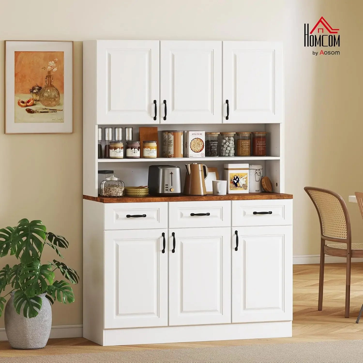 71" Kitchen Pantry, Farmhouse Storage, 2-Tier MW Stand