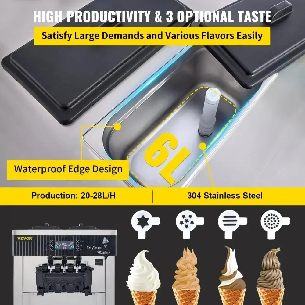 2200W Ice Cream Machine 5.3-7.4Gal/H Soft Serve