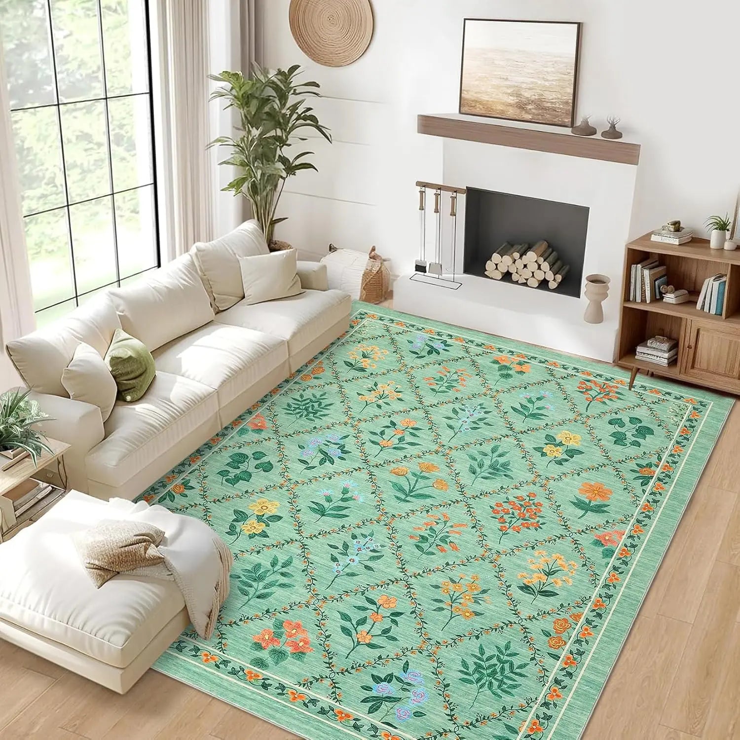 Floral Area Rug Washable