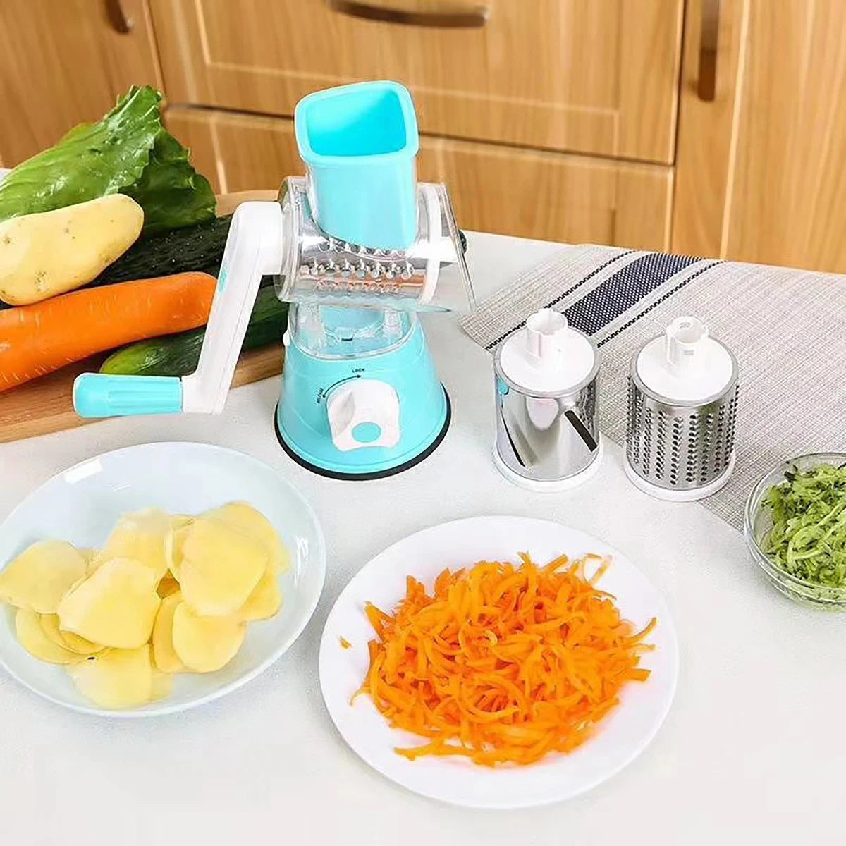 Vegetable Slicer Shredder, 3 Drum Manual Grater