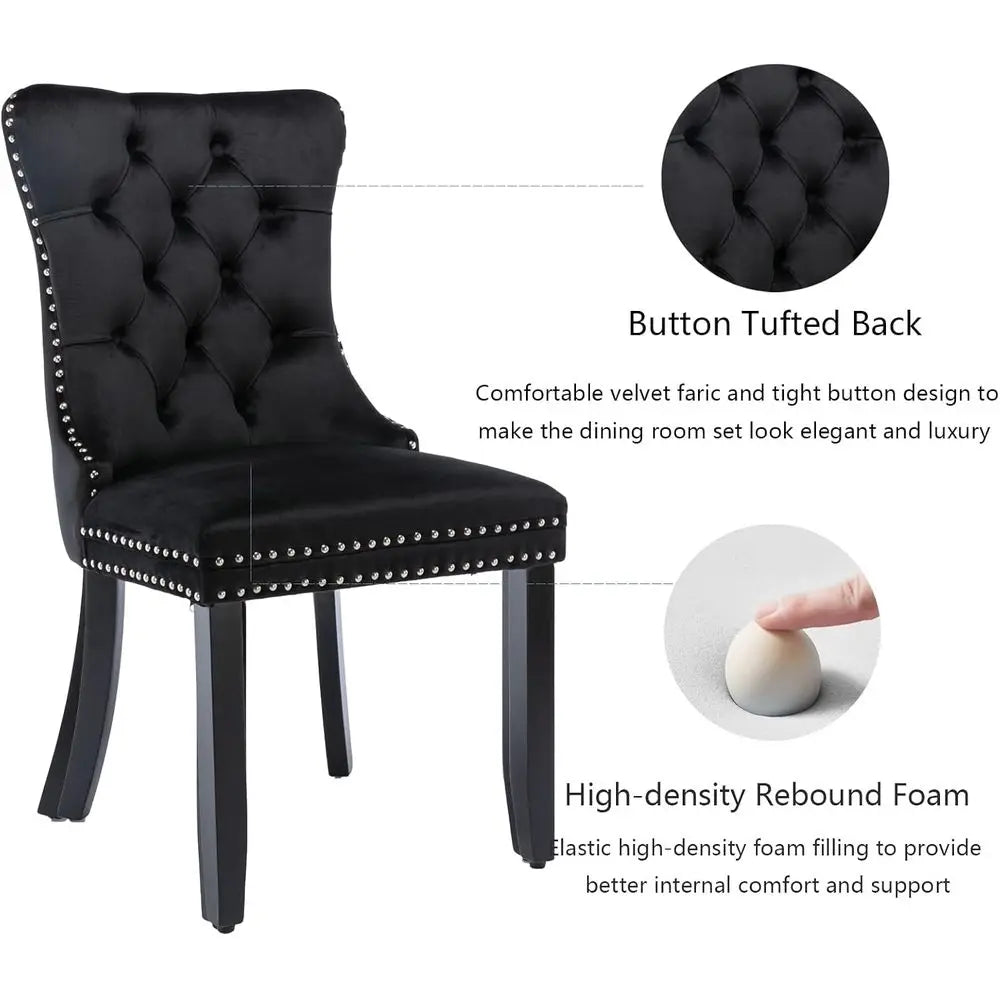 4 Upholstered Black Velvet Ring Nailhead trim