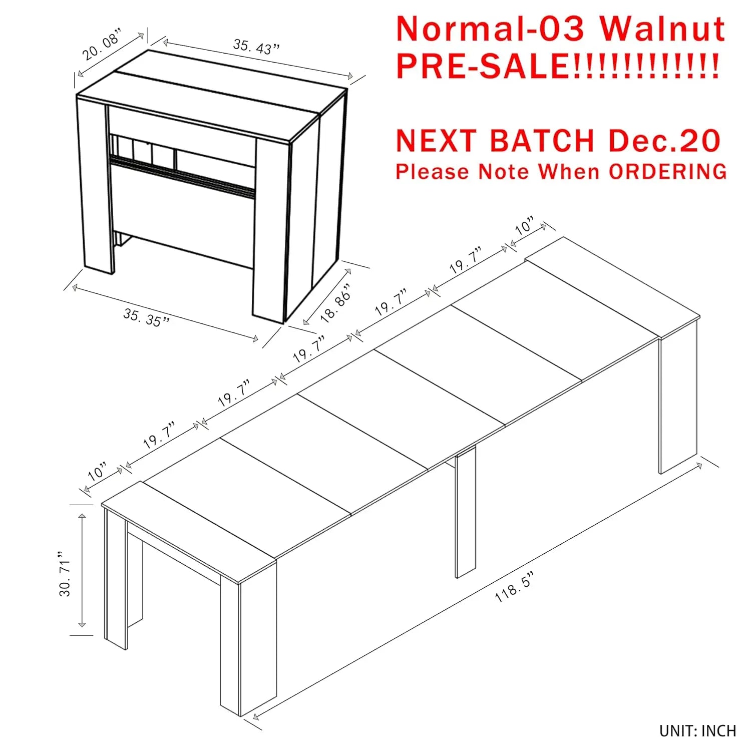 35x118" Extendable Transformer Console for 10-12