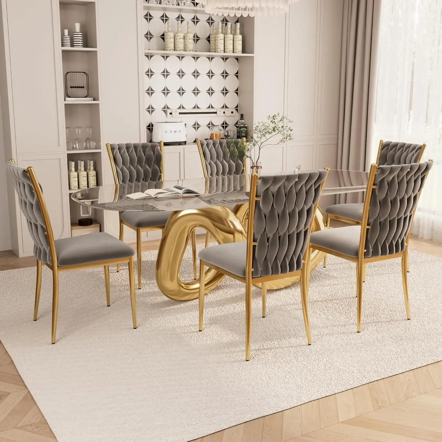 6 Modern Velvet Upholstered w/Metal Legs