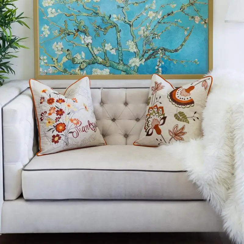 Autumn Floral Embroidered pillow