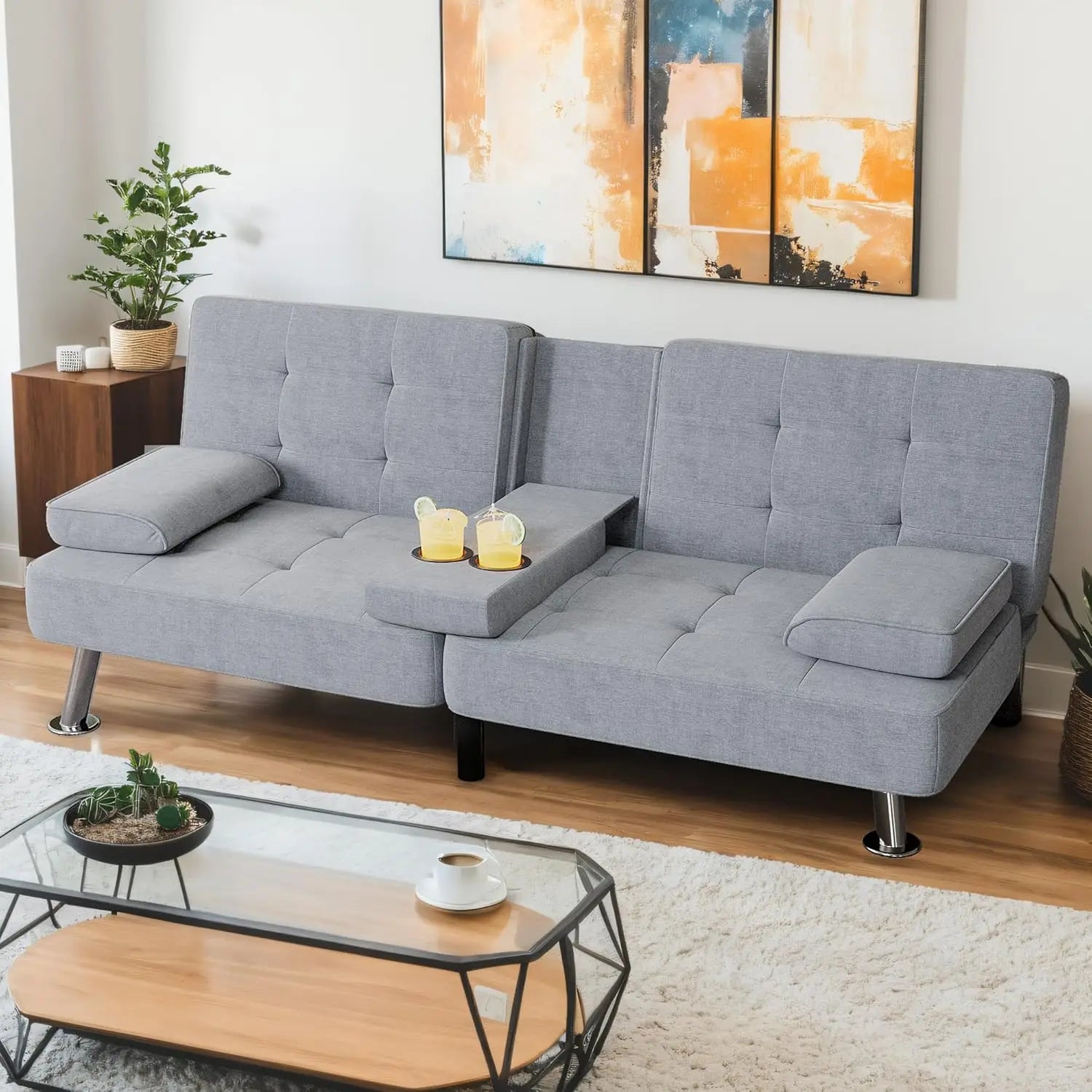 Modern Linen Futon Sofa Bed