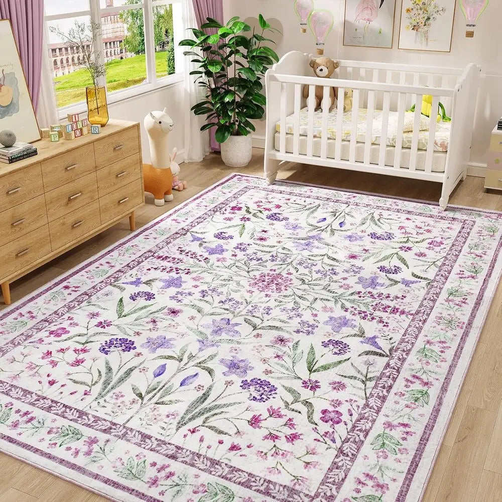 5x7 Purple Floral Low Pile