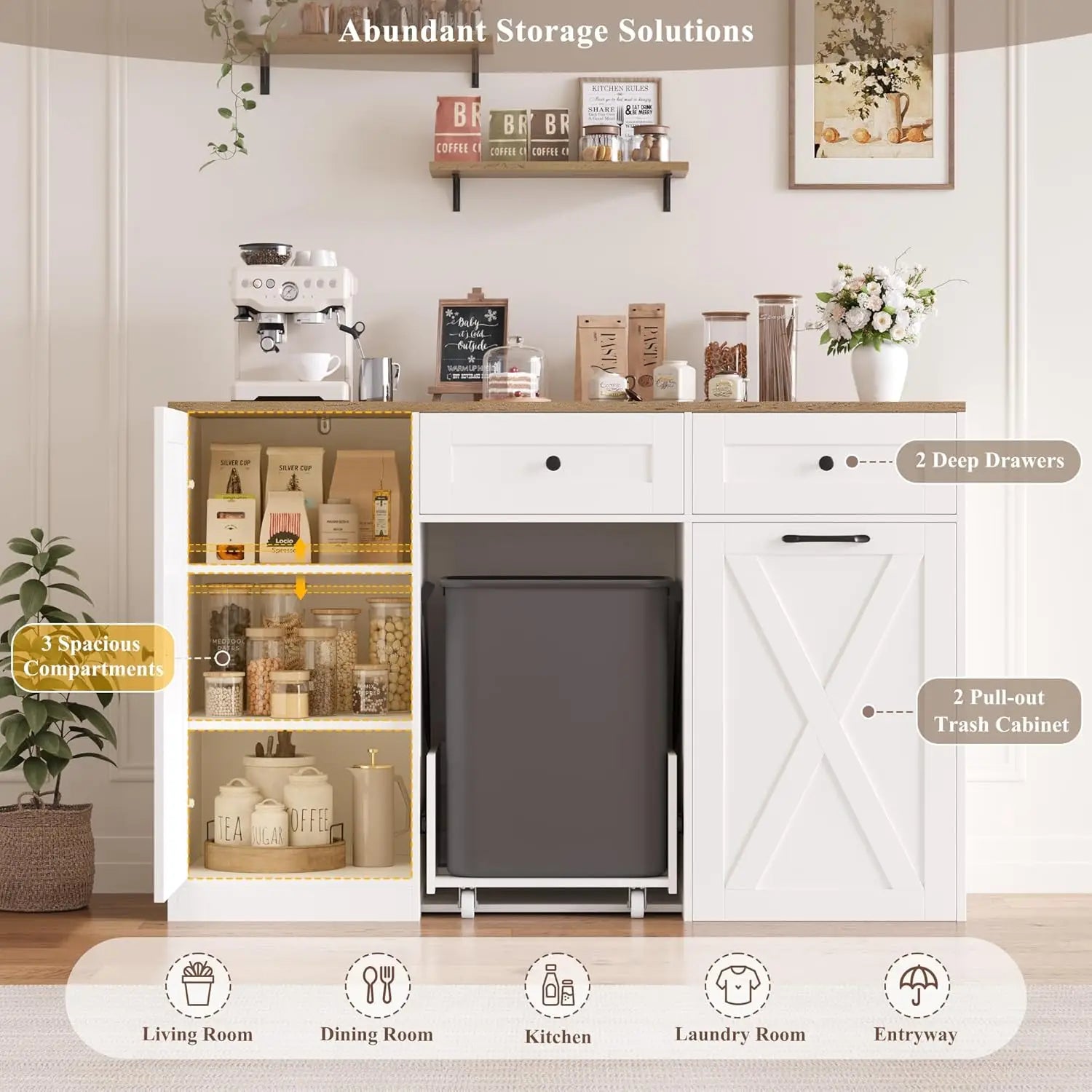 12.5 Gal Kitchen Double Trash Cabinet, 47"