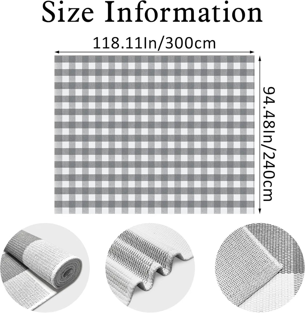 8x10 Grey/White Check Washable Indoor/Outdoor