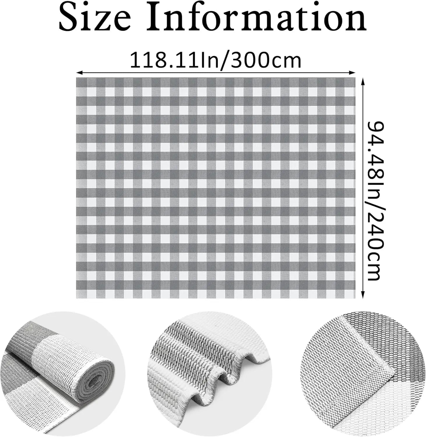 8x10 Grey/White Check Washable Indoor/Outdoor