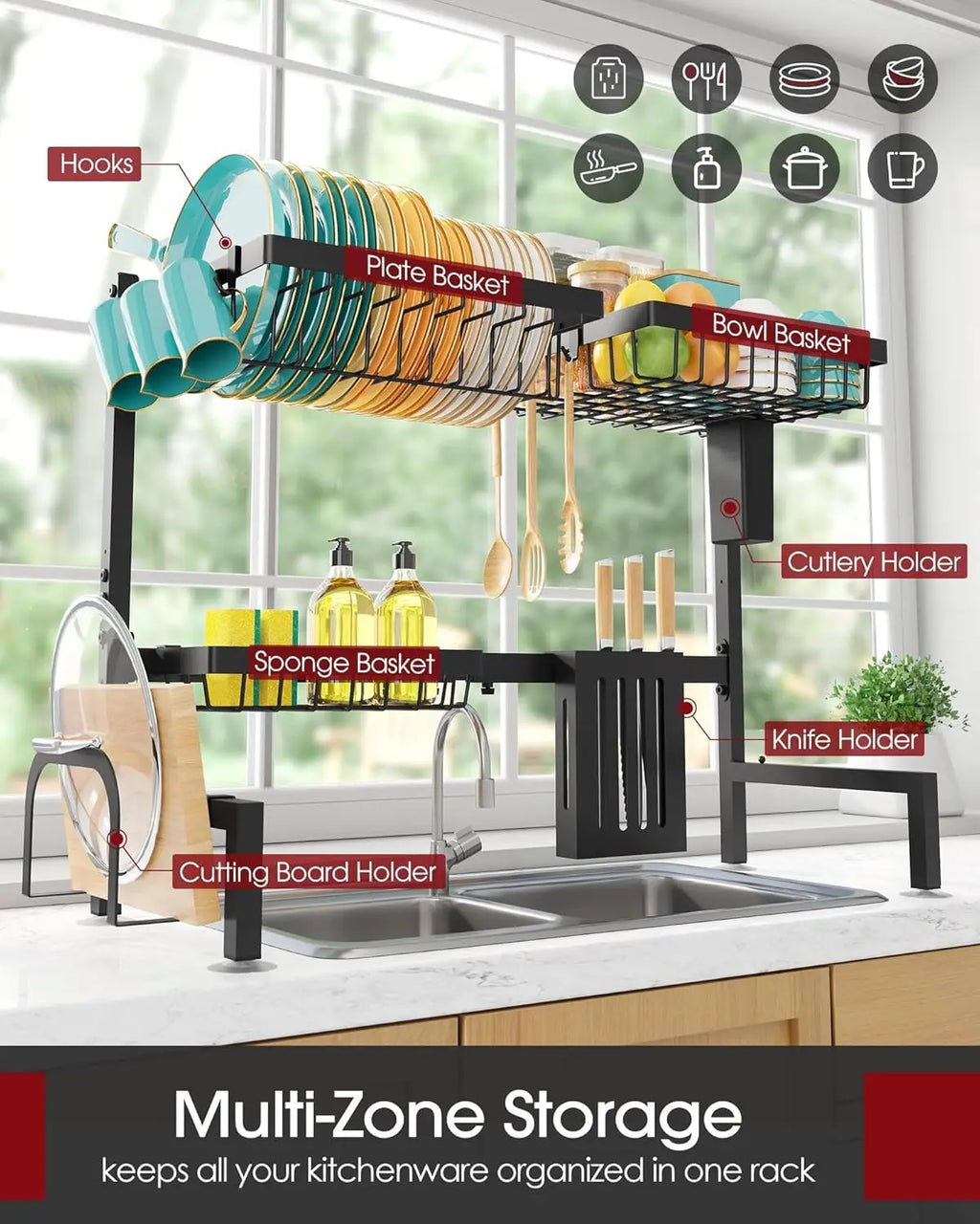 Adjustable 2-Tier Stainless Steel Dish Rack