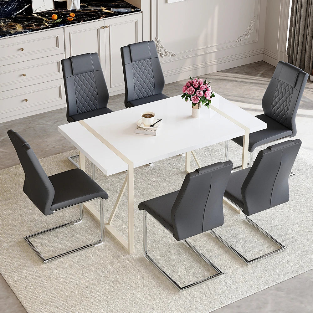 55"x31.4" set w/6 chairs Cream-Style MDF