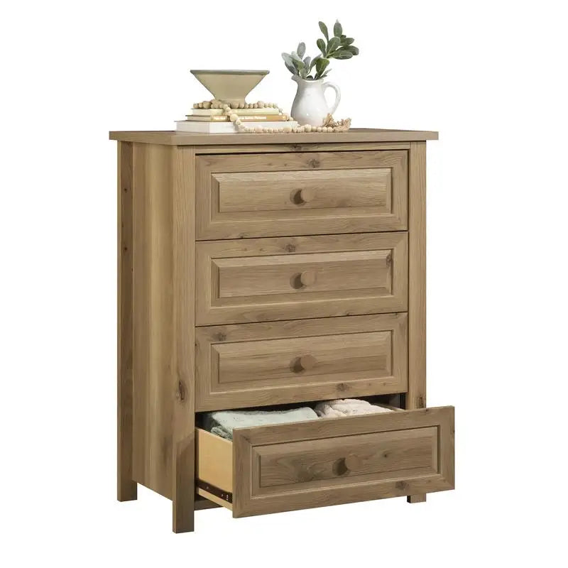 4-Drawer White Oak Finish Storage Chest
