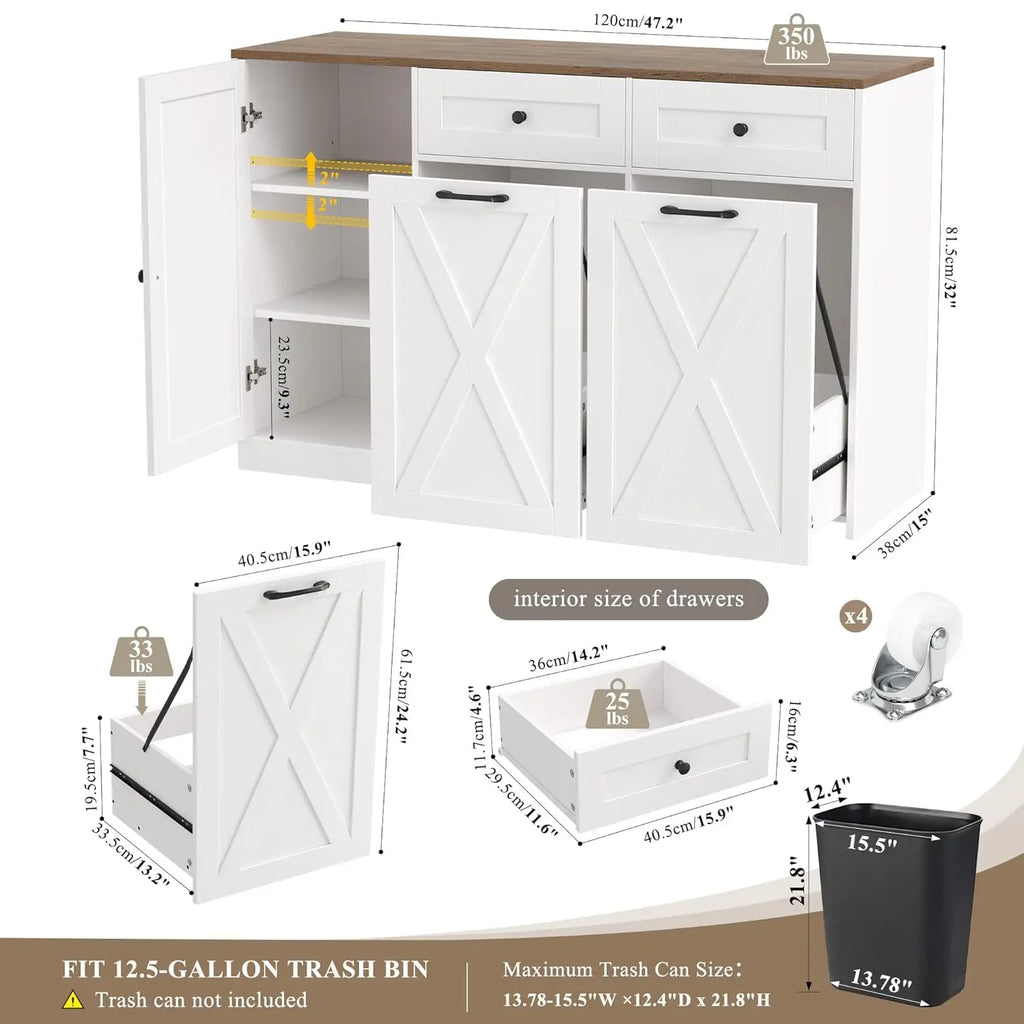 12.5 Gal Kitchen Double Trash Cabinet, 47"