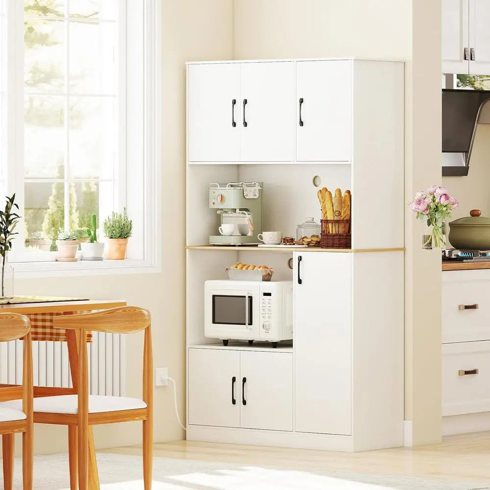 71" Kitchen Hutch W/4 Cabinets/Power Outlet/MW Stand