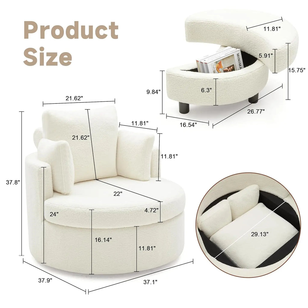 39.8” Swivel Barrel Chair w/Storage