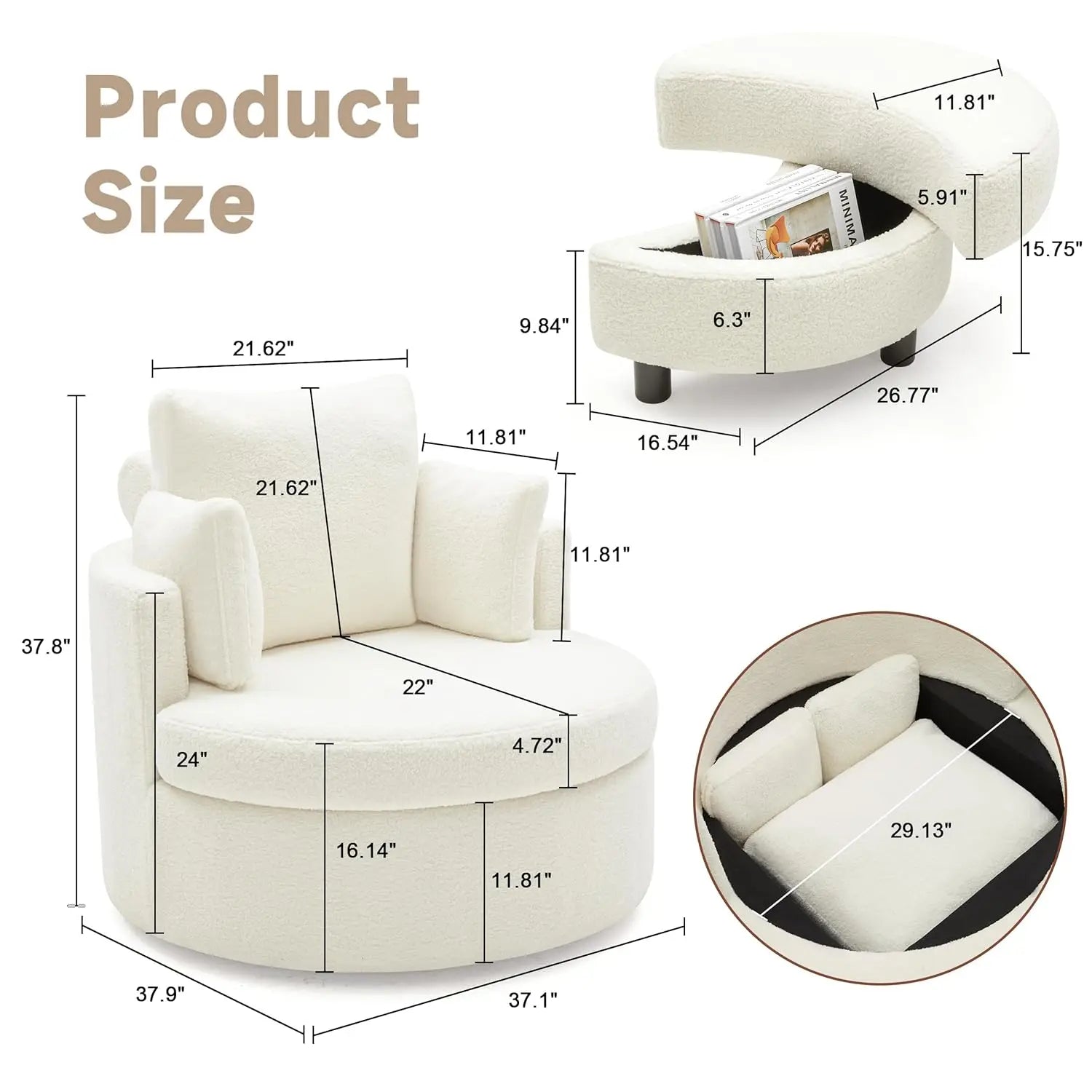 39.8” Swivel Barrel Chair w/Storage