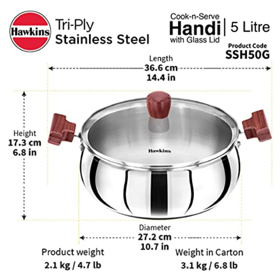 5 Litre Cook n Serve Handi Triply Stainless