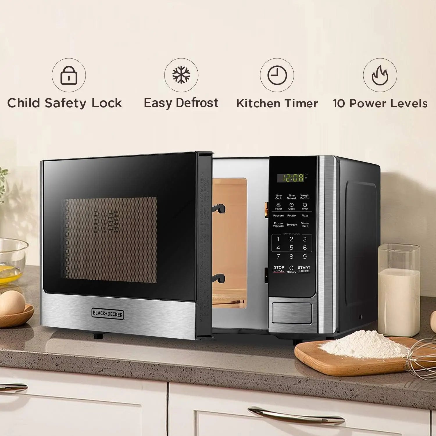 Digital Microwave, Turntable, Stainless, 0.9 CF