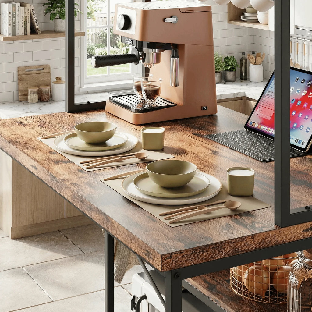 Island w/Stools, Bakers Rack w/Storage Power Outlet